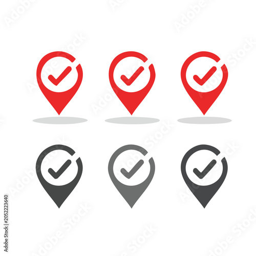 Set of location pin icons with check marks
