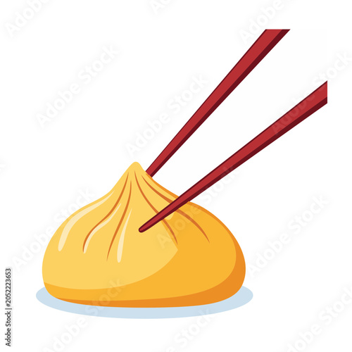 Yellow dumpling with chopsticks illustration