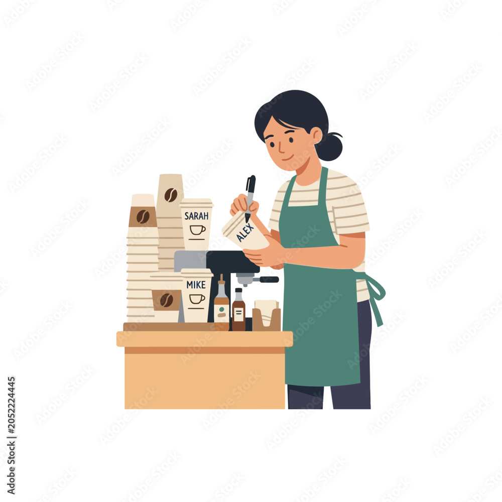 Fototapeta premium Barista preparing coffee order with names on cups