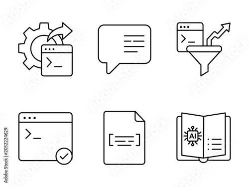 Coding and Artificial Intelligence Development Line Icon Set