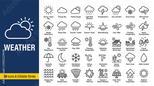 Bild auf Leinwand Weather web icons in line style