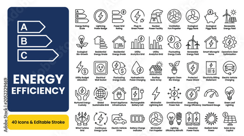 Bild auf Leinwand Energy efficiency web icons in line style