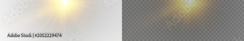 Photos Set of golden sun flares shining from the top diagonally for overlay on white an