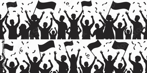 Schilderij op canvas People celebrate with flags and confetti in a lively event atmosphere