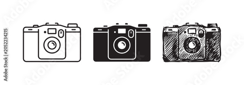 Foto Eight stylized crossbows in various orientations, featuring outline, solid, and