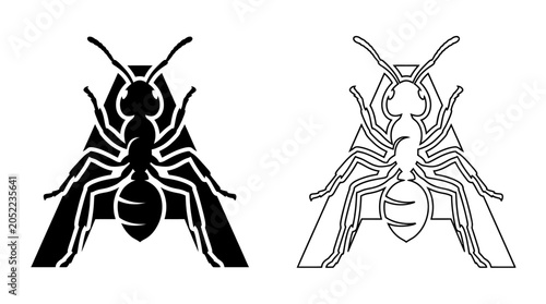 Foto Ant Silhouette In Black And White Graphic Design Illustration