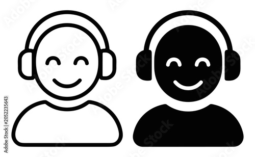 Valokuva Smiling person icons wearing headphones in black and white minimalistic style on