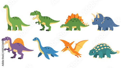 Foto Cute cartoon dinosaur collection with eight prehistoric animals