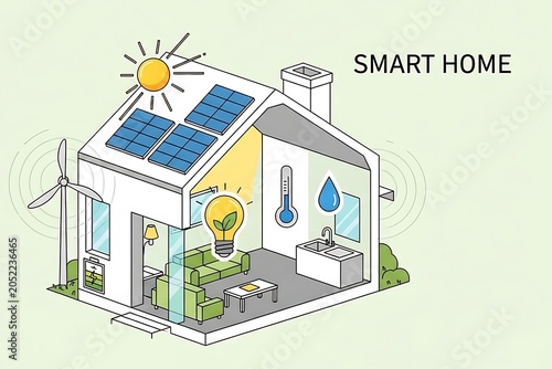 Smart home isometric cross section infographic banner displaying sustainable ecosystem