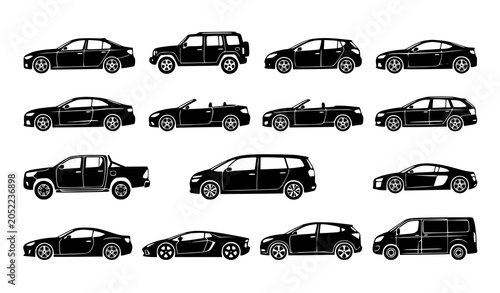 Fotografie Minimal car type silhouette vector collection with multiple vehicle body styles