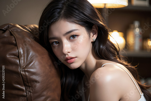 Young Woman Smiling in Natural Lifestyle Portrait with Soft Lighting
