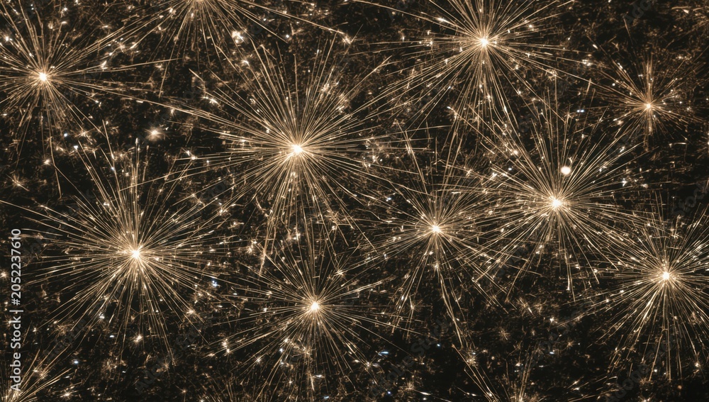 Fototapeta premium Festive sparkle texture background with glowing stars and golden shine.