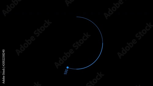 Blue Digital Circular Progress Bar with 100 Percent Completion Indicator