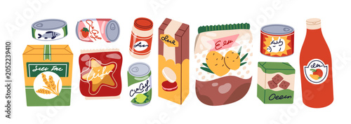 Grocery store food products set. Goods, snacks and drinks. Supermarket purcha...