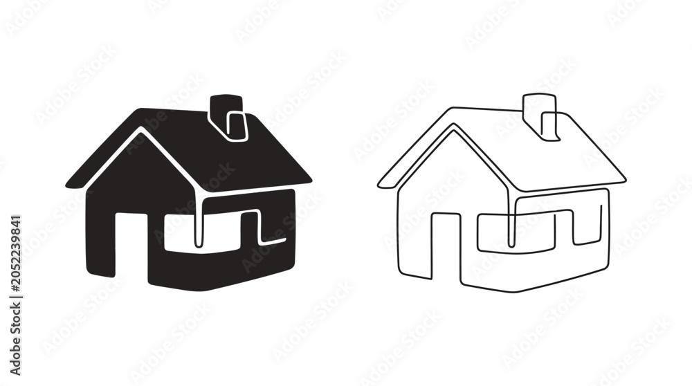 Fototapeta premium House Silhouette Icons Black And White Line Art