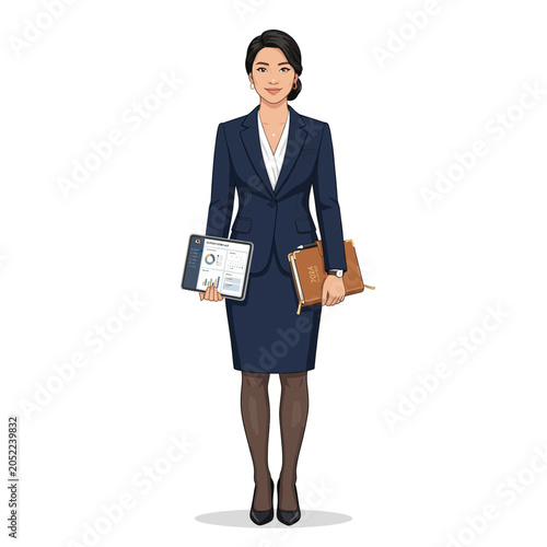 Professional Woman in Suit with Tablet and Portfolio