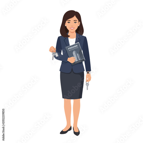 Real Estate Agent Woman Holding Keys and Brochure