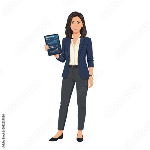 Smiling businesswoman with tablet showing financial chart