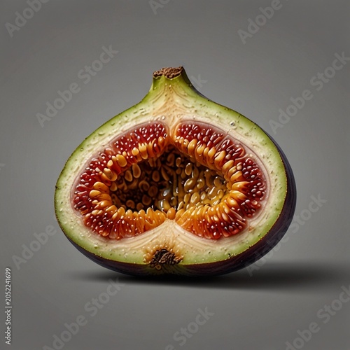 Half Fig Fruit Isolated PNG with Seeds and Pulp Cross Section