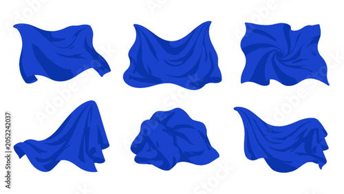 Schilderij op canvas Set of blue draped fabric shapes in flowing folds