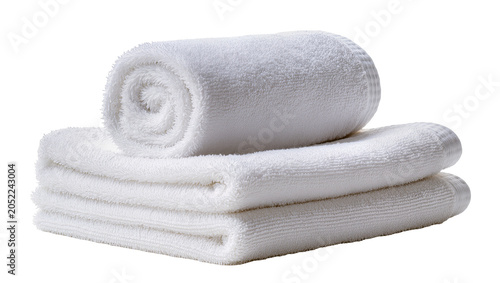 Canvastavla Stack of fluffy white bath towels rolled and folded