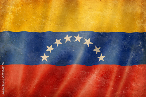 Old vintage flag of Venezuela, worn and stained
