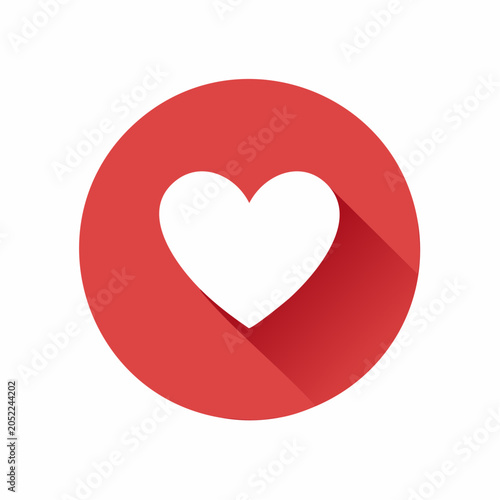 White Heart Icon on Red Circle with Shadow