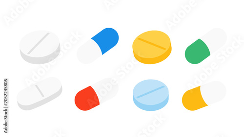Bild auf Leinwand Isometric vector set of assorted pills and tablets