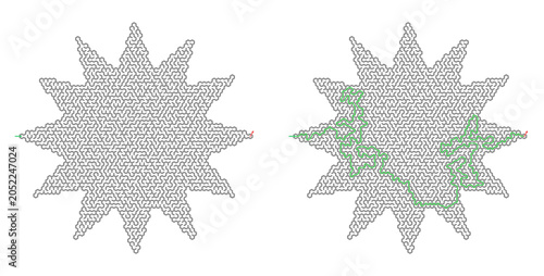 Bild auf Leinwand Children's vector maze shaped like the sun with the solution on a transparent ba