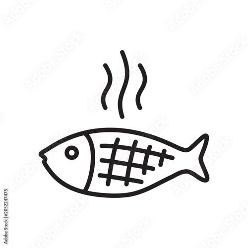 Outline grilled fish icon isolated flat style