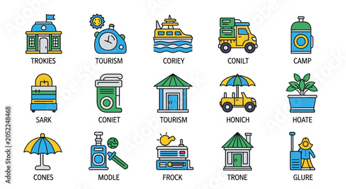 Картината върху платно Colorful icons of tourist travel objects.