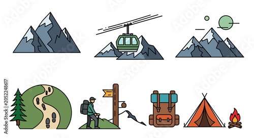Fotografía Camping icons and travel symbols collection.