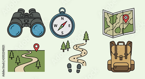 Obraz na płótnie Hiking Navigation Adventure Travel Icons Set.