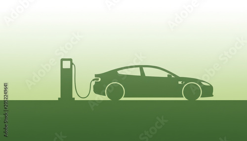 Electric car charging station green silhouette eco car electric vehicle plug cable charging post clean energy low emission sustainable transport battery power