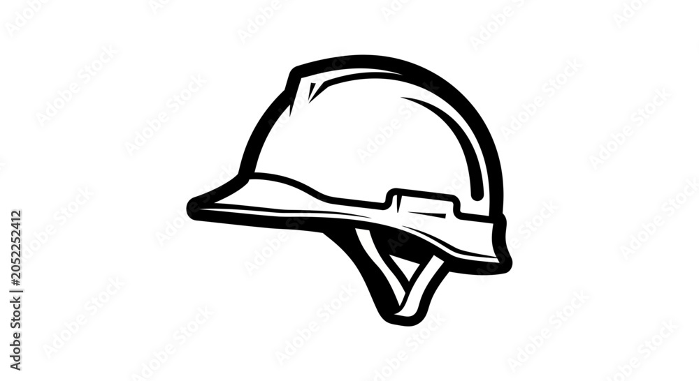 Fototapeta premium Black and white illustration of a hard hat