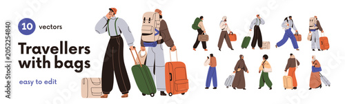 Foto Travellers with bags, baggage set