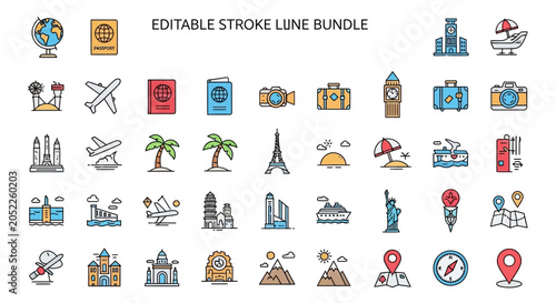 Fotografie Editable stroke line bundle icons.