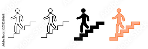 Quadro su tela Set of minimalist person walking downstairs icons with transparent background, s