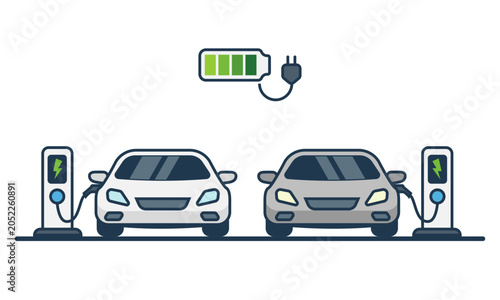 flat vector illustration of eco-friendly electric vehicles and green energy icons ideal for sustainability and clean technology concepts