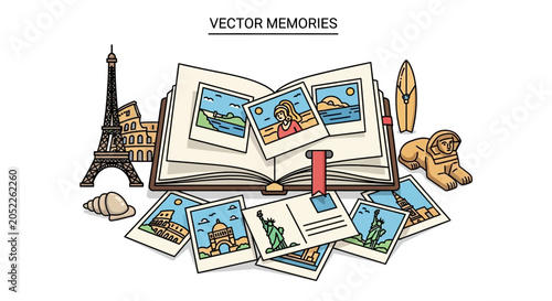Εκτύπωση καμβά Vector Memories Postcards Travel Souvenirs.
