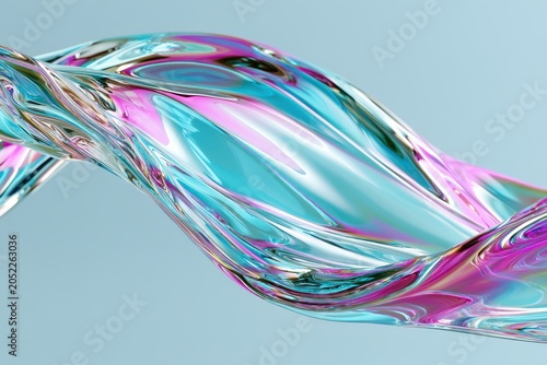 Iridescent fluid waves shimmering in a sharp macro shot with holographic light for cosmetic branding and creative tech marketing
