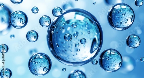 A close-up view of numerous clear water bubbles floating in air