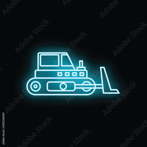 Photos Bulldozer heavy equipment outlined in glowing neon lines for construction and de