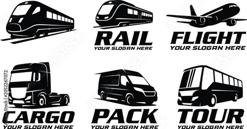 Foto Vehicles travel by rail, flight, cargo, pack, and tour transportation modes