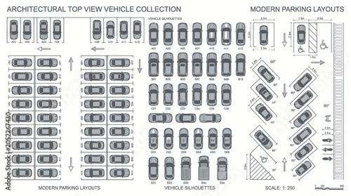 Tableau sur toile architectural top view vehicle collection, modern parking layouts