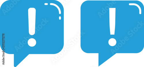 Two blue speech bubbles with white exclamation marks, one with a highlight effect alert warning