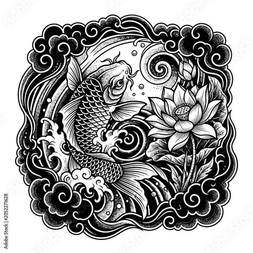 Koi fish and lotus flower illustration