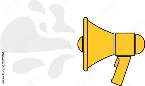 Foto Yellow megaphone emitting grey abstract sound waves on white background, announc