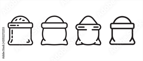 Cuadro en lienzo Set of four sack or bag icons for grain flour sugar or harvest storage in a simple line art style