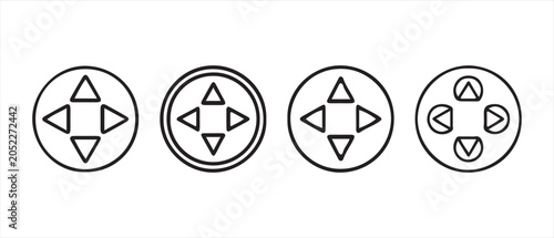 Set of four circular navigation button icons with arrow symbols for game controller or digital interface design.